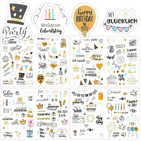 Geburtstag Sticker 225 Stück Geburtstag Aufkleber Set, Erwachsene & Kinder Deutsch Geburtstag Sticker für Gästebuch Geburtstag Geburtstagskarten und Fotoalbum