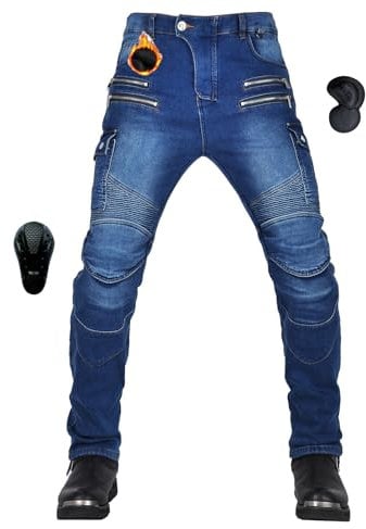 oFzimTo Motorradhose Herren mit Protektoren, Thermohose Herren Winter, Motorrad Thermojeans, Biker Jeans, Stretch-Zweiten Generation Protektoren