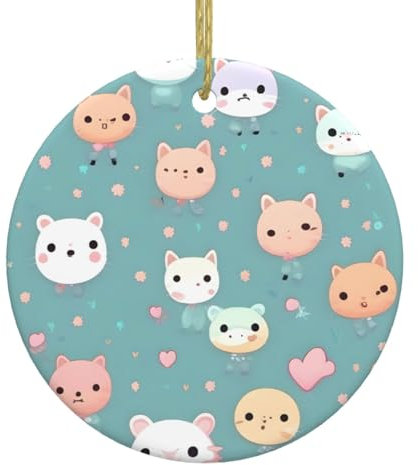 HYTTER Süßer Fuchs-Weihnachtsanhänger aus Keramik, rund, Dekoration – hängende Dekoration für Geschäfte und Häuser – 7,4 cm