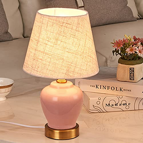 Mengjay Tischlampe Keramik Tischleuchte Lampe für Nachttisch Beistelltisch Nachttischlampe Stoffschirm E27 Vintage Retro Lustig (Rosa)