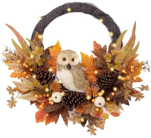 Valery Madelyn Faltbarer Herbstkranz für Haustür mit Eulenkürbis, 61 cm