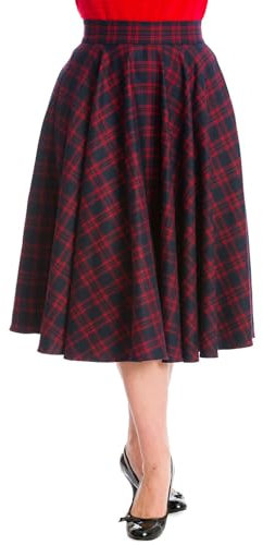 Banned Retro Tellerrock Adore Her Rot Vintage Swing Skirt Kariert, Größe:L