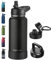 RUBYFLASK 32oz Insulated Water Bottle with Straw, 946.3ml Stainless Steel Vacuum Flask, Leakproof 3 Lids for Travel, Camping, Gym Sports Black