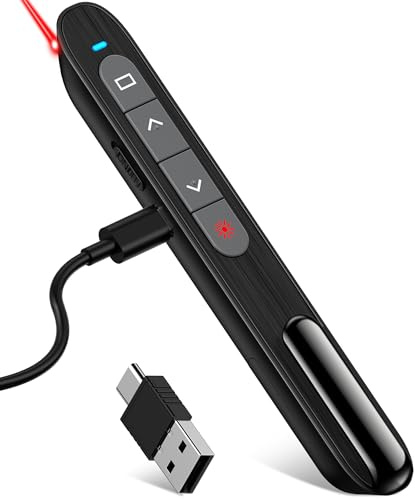 DinoFire USB C Rechargeable Presentation Remote with Red Light,Wireless Preseter PPT Slide Clicker Advancer for MacBook Laptop Computer