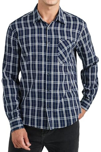 Enlision Chemises Homme Bleu Marine à Carreaux Manches Longues Boutonnées Décontractées Chemise Canadienne Hommes avec Poches Coupe Régulière M