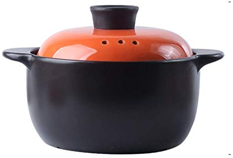 Cazuela de cerámica Redonda Olla de Barro con Tapa Cazuela de cerámica Japonesa Donabe Resistente al Calor Olla Caliente Olla de Barro con Doble asa Utensilios de Cocina para estofado Sopa A