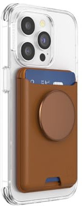 PopSockets Softgoods Phone Wallet with Expanding Grip and Adapter Ring for MagSafe, Phone Card Holder, Wireless Charging Compatible, Wallet Compatible with MagSafe® - Cognac