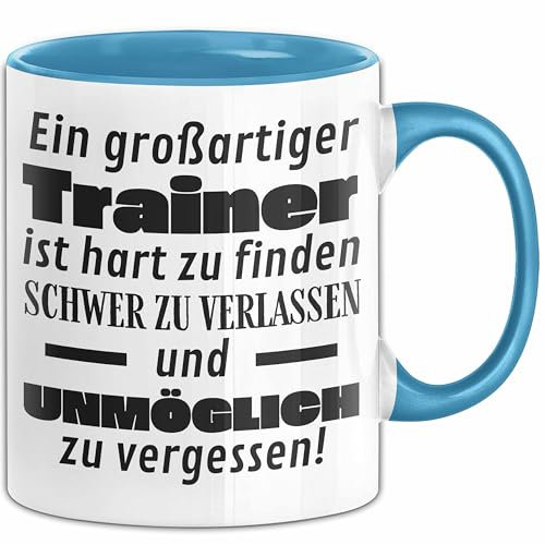 Trainer Abschied Geschenk Tasse Abschiedsgeschenk für Trainer Hart Zu Finden Schwer Zu Verlassen (Blau)