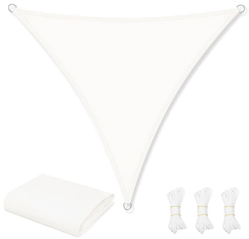 WOLTU Sonnensegel Wasserdicht 5x7x7 m Dreieckig 95% UV Schutz Segeltuch 200 g/m² Polyester Sonnenschutz Schattenspender für Balkon Terrasse Garten, mit Befestigungsseilen, Creme