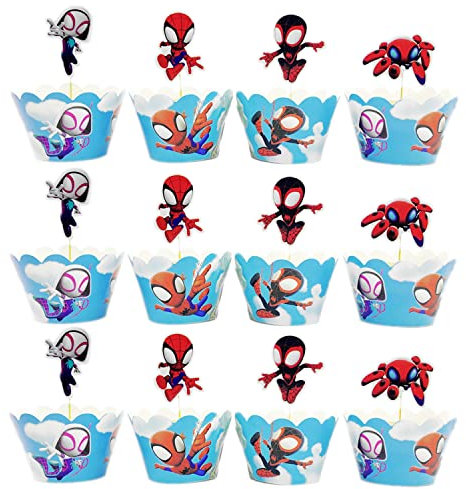 24 Stück Cool Spinne Cartoon Tortenaufsätze für Kinder,Anime Spider Animal Karikatur Kuchenaufsätze Cupcakes Geburtstagskuchen und Muffins,Held Tortendeko Thema Partyzubehör Tortenaufleger