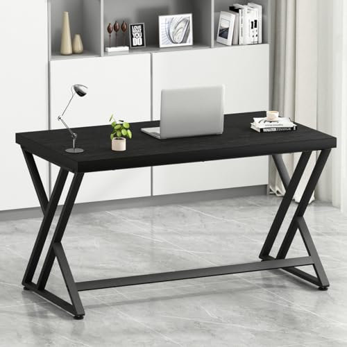 Mudmasa Schreibtisch Computertisch Büromöbel PC Tisch Bürotisch Arbeitstisch aus Holz für Arbeitszimmer Holz Tisch mit Metallgestell für Zuhause Garten Büro120x60x75.5 cm Schwarz