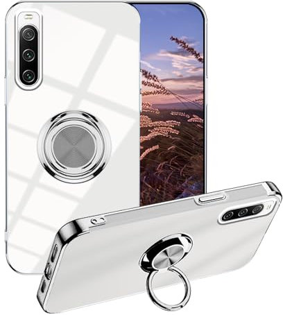 Anlalish Handyhülle für Sony Xperia 10 IV Hülle Transparente mit Ring Halter, Slim Cover Weich TPU Schutzhülle Sony Xperia 10 IV Silikon Magnetische Autohalterung Stoßfest Original Case Dünn (Silber)