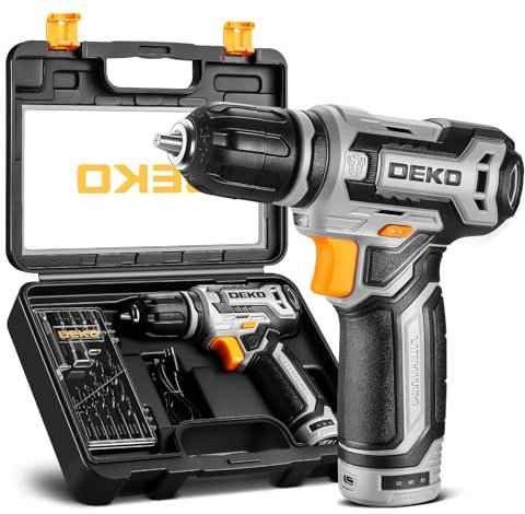 DEKO PRO Trapano Avvitatore Batteria 12 V - Trapano Avvitatore Grigio con Confezione Regalo per Donna,Accessori 13 Pezzi,Trapano Elettrico per Forare e Serrare/Allentare Viti
