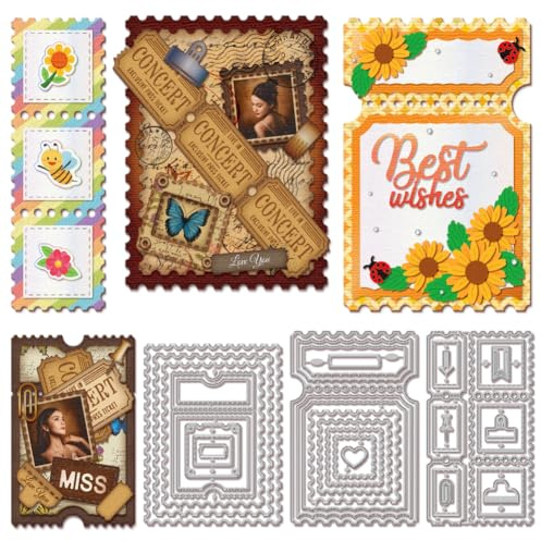 GLOBLELAND Postwertzeichen Hintergrund Schneideschablonen Für Kartengestaltung Diashow Hintergrund Metallschablonen Postwertzeichen Rahmen Schneideschablonen Vorlagen Für Scrapbooking