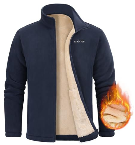 Nadeer Giacca da Uomo in Pile Felpa Senza Cappuccio Invernale Felpe con Zip Intera Calda Cappotto con Tasche Sport Fitness Outdoor Autunno Inverno(Blu navy,L)