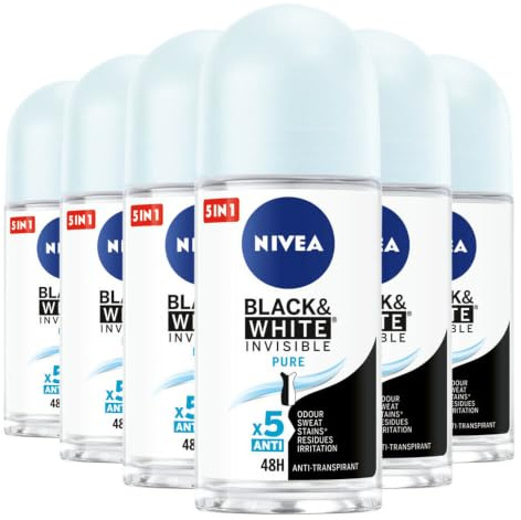 NIVEA Women Invisible for Black & White Pure Deo Roll-on - 6er Pack (6x 50ml)