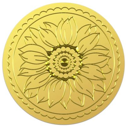 WADORN 100 Stück Geprägter Goldfolie Aufkleber, 5cm Sonnenblumen Selbstklebende Umschläge Dichtungen Aufkleber Etiketten Vintage Medaille Dekoration Etiketten Für Einladung Karte Hochzeit