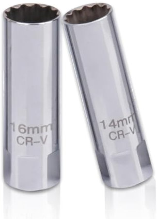 YOUZMY 2 pièces Clé à Bougie magnétique, clé à Bougie 14mm et 16mm, clé à Douille magnétique à paroi Mince à entraînement 3/8 Pouce, Conception 12 Points, pour Voitures, Motos (14+16B)