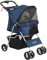 PawHut Faltbarer Hundewagen Haustierwagen Kleiner Hundewagen mit verstellbarem Verdeck Aufbewahrungskorb 2 Universalrädern und Stahlrahmen 75x46x94 cm Dunkelblau