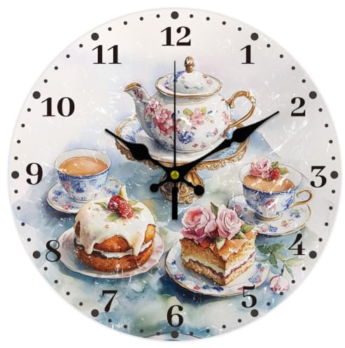 CHGCRAFT 12 Inch en Wall Clock Afternoon Tea Wall Clock Battery Operated Non Ticking Silent Cakes Decorative Kitchen Clock for Living Room Bedroom Home Decor Office