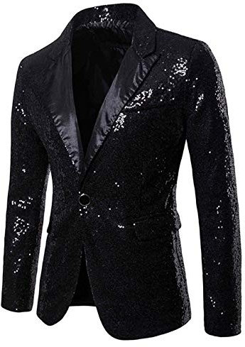 Beokeuioe Herren Sakko Glänzender Sequin Blazer Glitzer Anzugjacken Pailletten Jacke Hochzeit Karneval Sakko Jacket Clubwear Freizeit Business Jacket Abschlussball Smokings