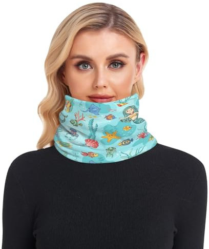 Caihoyu Cache-cou d'hiver en polaire pour homme et femme - Épais - Coupe-vent - Double couche - Chaud - Pour sports de plein air - Fond sirène bleue - Taille 1, Fond Sirène Bleue, 1 size