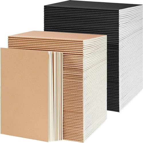 Malloom 36 Stück Kraft Notizbuch Liniert, A5 Notizbuch Journal Tagebuch Notizblöcke Schulhefte, 60 Seiten, 21x14cm, Notizblock Set für Büro, Schule & Reisen (Schwarz, Braun)