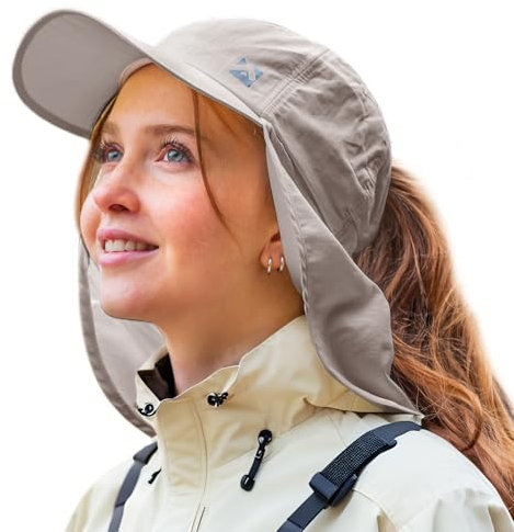 TOP-EX Damen Faltbarer Sonnenhut Pferdeschwanz UV Schutz Baseball Cap mit Nackenschutz Wasserdicht Outdoor Hut Sommer Fischerhut Safari Wanderhut Grau L