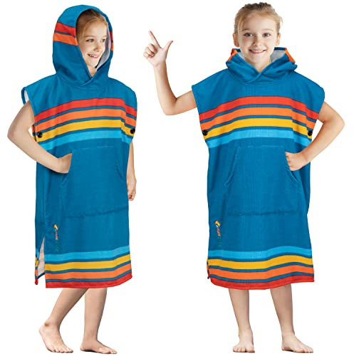 SUN CUBE Kids Changing Robe Surf Poncho, Kids Beach Towels, Hooded Towel for Teens Bath Pool, Microfiber Quick Dry Wearable Poncho with Hood, Swim Towel for Girls 8-12 Years, Sunset Blue