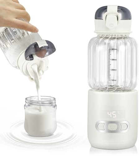 Chauffe Biberon Nomade, Chauffe Eau Portable Voiture 400ml, Chauffe-plats pour Bébé Visuel avec Contrôle de Température pour Voyages Extérieur, Température Réglable de 37°C à 55°C(Blanc)