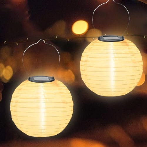 Lampions Solar Außen,2 Stück Solar Lampions Außen Wetterfest 30cm,Solarlampen für Außen,Hängend Solarleuchten,Solarlaterne,Solarleuchte Hängend,Beleuchtung Garten,für Garten,Hof,Terrasse,Balkonen