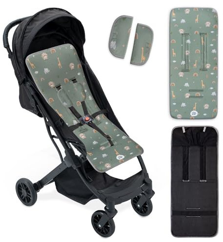 Interbaby Universal-Sitzauflage für Kinderwagen, für den Sommer, Safarigrün, atmungsaktiv und bequem, Bezug für Kinderwagen, 100% Baumwolle, 84 x 34 cm, Sicherheitsgurte