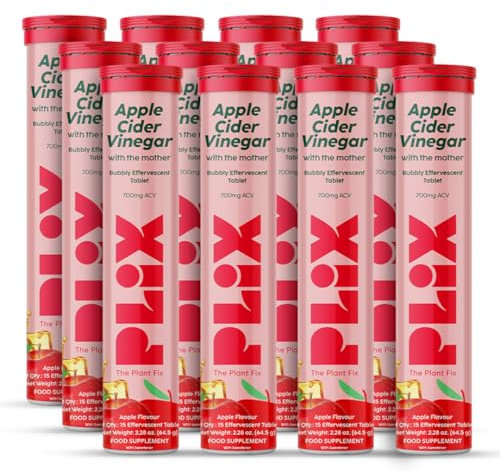 PLIX Apple Cider Vinegar with Mother for Weight Loss - 700 mg ACV with Vitamins B6 & B12 | 180 Effervescent Tablets, Non-GMO, Gluten-Free