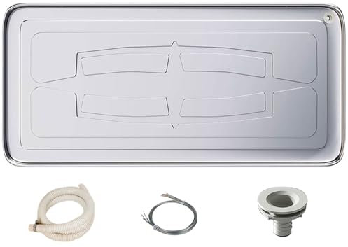 Bandeja Aire Acondicionado Portatil Bandeja De Goteo del Aire Acondicionado con Abrazadera Y Tubo De Agua. Diseño De Salida De Agua Inferior Acero Inoxidable(93 * 44 * 3.5CM)