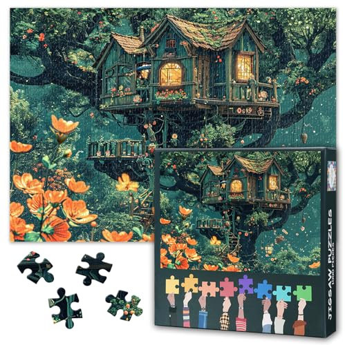 1000 Stücke Puzzles Skurrilen Baumhaus Und Blumen Für Erwachsene Herausforderung Spiele Home Decor Baumhaus Puzzles Für Erwachsene Geburtstag Party Geschenke Für Puzzle-Liebhaber 50cmx70cm