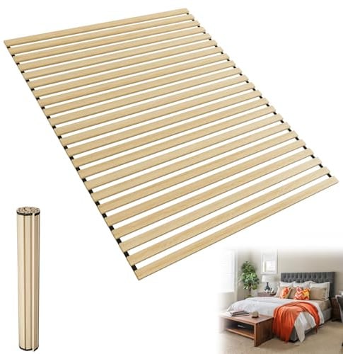 UISEBRT Somier enrollable de madera de abeto, 23 listones, 90 x 200 cm, listones de madera con goma negra, apto para todo tipo de colchones, capacidad de carga de hasta 300 kg