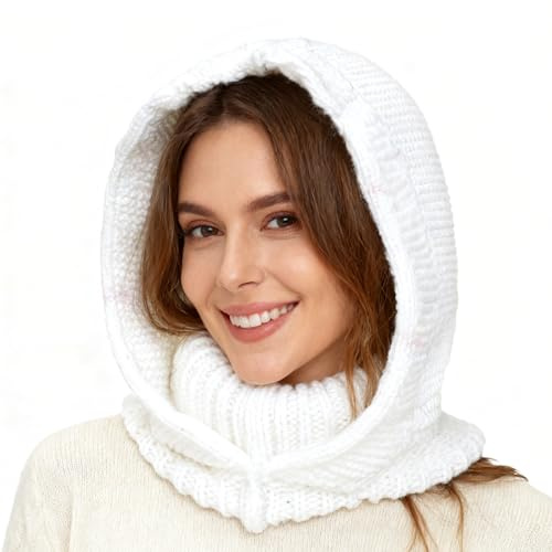 TAGVO Strickmütze Damen Thermo Winter, Multifunktional Winddicht Slouch Strickmütze Beanie mit Extra Langer und Dicker Schal, Elastisch Atmungsaktiv Sturmhaube Fahrrad Skimaske für Frauen Outdoor