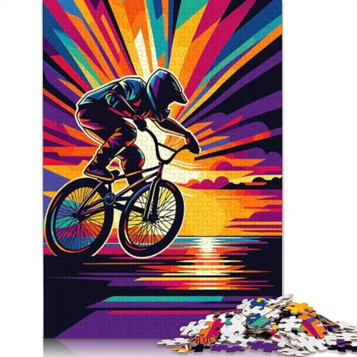 1000-teiliges BMX-Sonnenuntergangs-WPAP-Pop-Art-Puzzle für Erwachsene und Papierpuzzle für Puzzleliebhaber, 38 x 26 cm/1000 Teile