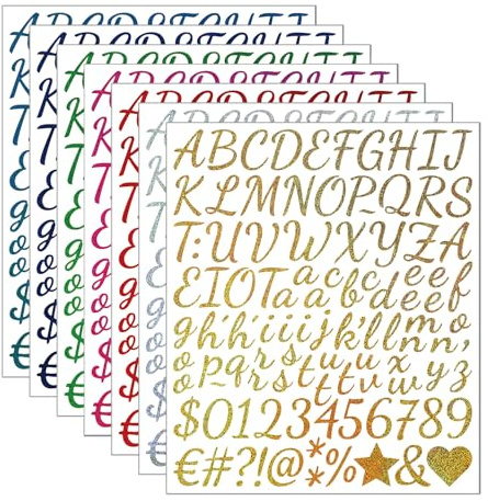 735 PCS Letter Stickers Glitter Alphabet Stickers Self Adhesive Vinyl 1 Inch Small ABC Letters for Graduation Cap Water Bottles Cup Mailbox Number Scrapbooking Notebook Crafts Decor