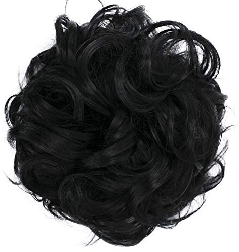 CAISHA Scrunchie Haarteil Haargummi Dutt Haarverdichtung Groß Emilia Gewellt Unordentlich DM15cm Schwarz G1E