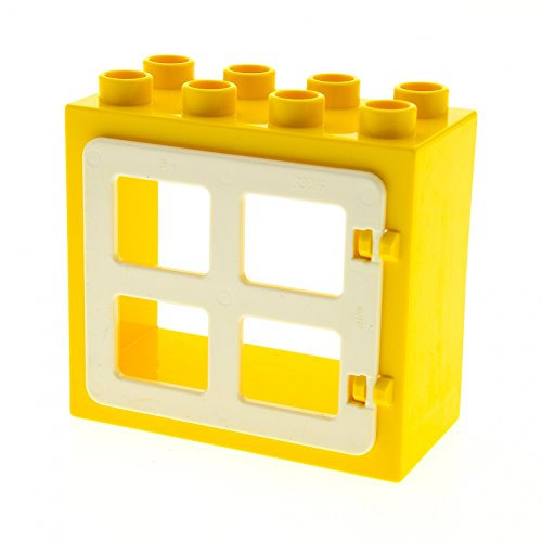 1 x Lego Duplo Haus Fenster Tür Rahmen gelb flach ohne Clip Halter 2x4x3 Klappe 4 Scheiben gleich gross weiss ohne Clip 90265 61649