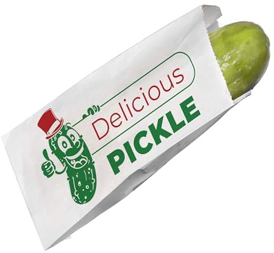 Durable Retro Design 6.5 in Dill Pickle Bag 50 Pk. Turn Your Party into a Carnival with Classic Vintage Paper Snack Sacks That Keep Pickles Fresh. Mess-Free Bags for Fundraiser or Concession Stand.