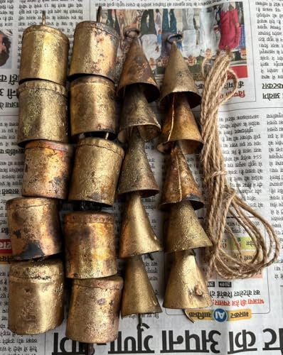 Mango Gifts Vintage Rustic Iron Tin Bells, Antique Finish, Bohemian Decor, Indian Bells, Bells for Decoration, Cone and Mug Bells, Bells for Decoration, Mini Cow Bells, Set of 20 Pieces