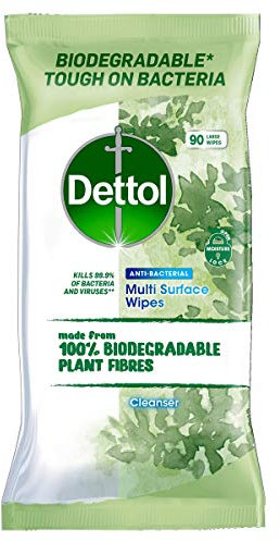 Dettol Wipes Biodegradable Antibacterial Multi Surface Cleaning, Pack of 90