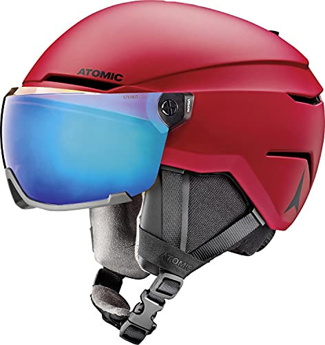 ATOMIC SAVOR VISOR STEREO Skihelm mit Visier - Rot - Größe L - Maximale Stoßdämpfung - Active Aircon Belüftungssystem - Hochwertige Verspiegelung für klare Sicht