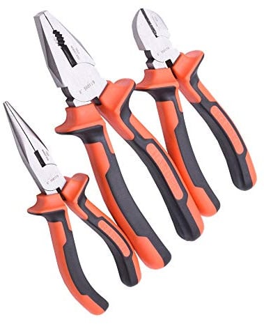 Edward Tools Harden 3 Piece Pliers Set - Professional Grade Pliers includes 6” Long Nose Plier, 6” Diagonal Cutting Plier, 8” Combination Plier - High Carbon Steel - Ergo Grip Handles