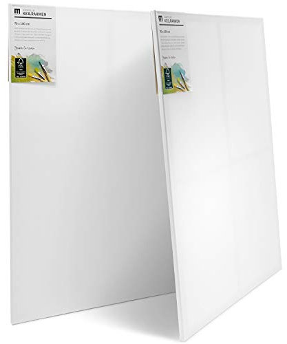 4er-Set 70x100cm Künstler-Leinwand Canvas zum Bemalen. Die leere, weiße Leinwand aus 100% Baumwolle ist umlaufend aufgespannt auf FSC® Holz-Keilrahmen mit 17mm Stärke, 280g/m², 2-fach weiß grundiert