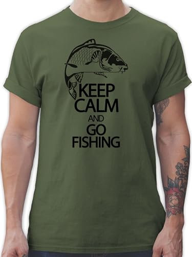 T-Shirt Herren - Angler Geschenke & Angeln Zubehör - Keep Calm and go Fishing - 3XL - Army Grün - angelbekleidung Angel Sport männer Tshirts Shirt Angel- Tshirt für Mann Angler+Tshirt Angelsport