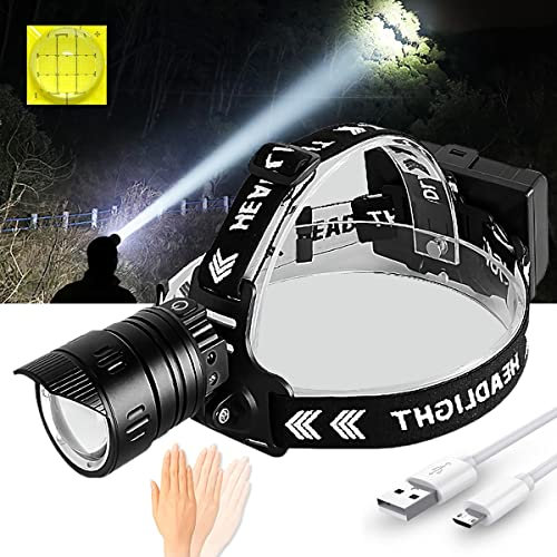 XLENTGEN Stirnlampe LED Wiederaufladbar Extrem Hell 10000 Lumen XHP90.2 Kopflampe mit Bewegungssensor, 3 Lichtmodi Wasserdichter Zoombarer Scheinwerfer für Camping, Jagd, Angeln, Wandern