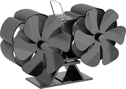 DriSubt Ofenventilator mit 12 Flügeln, für Kaminofen, wärmebetriebener Holzofen, Kaminventilator für Holzofen, Holzofenventilator mit Ofenthermometer
